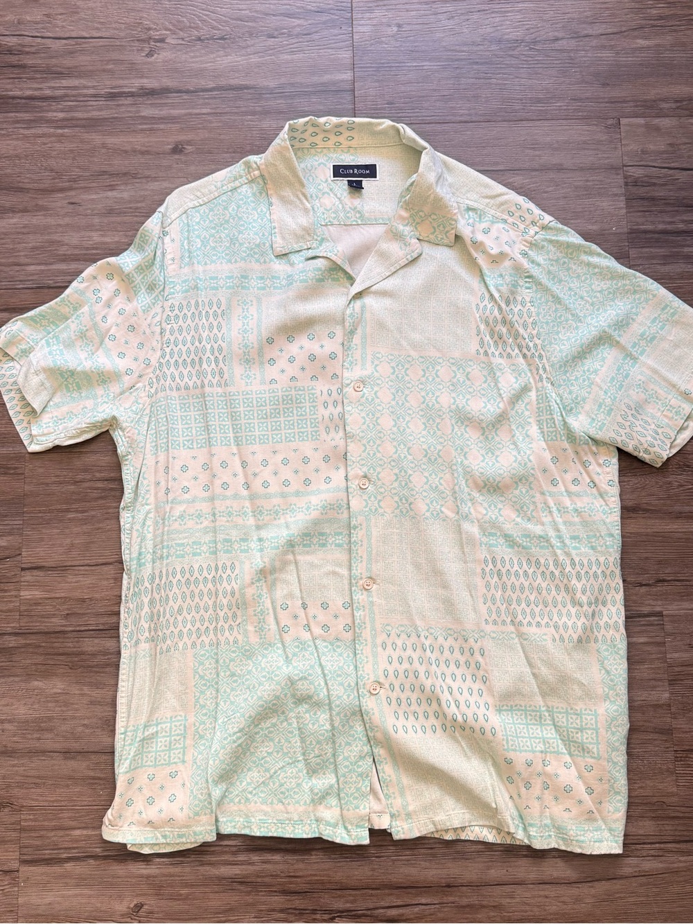 Club Room Mint and Cream Short-Sleeve Button-Down Shirt